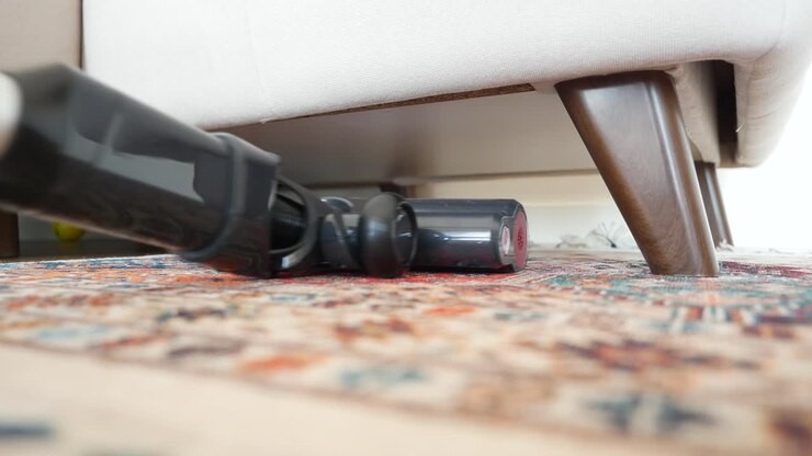 Vakuumrengöring matta under soffa